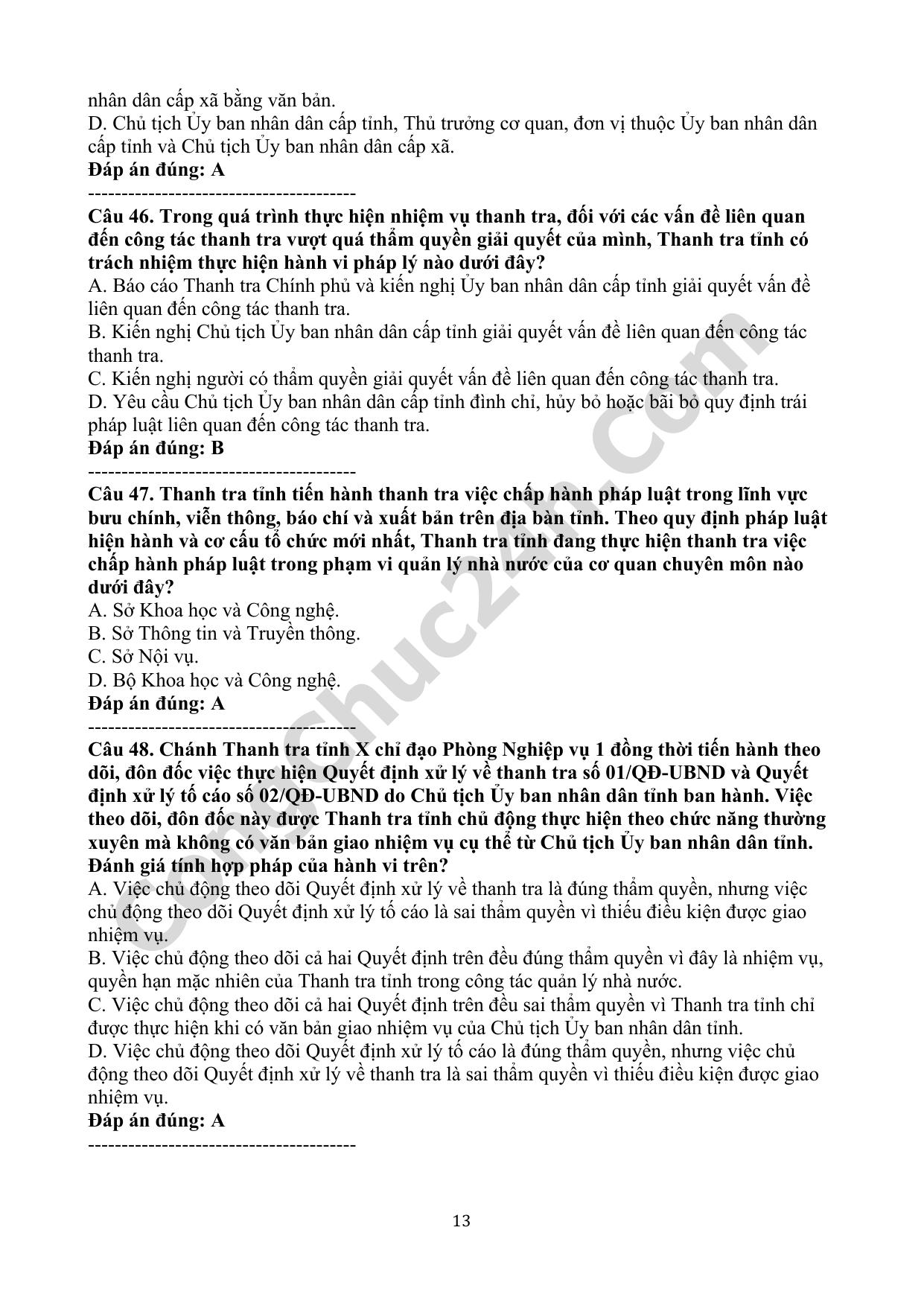trắc nghiệm thông tư 03/2025/tt-ttcp hướng dẫn chức năng, nhiệm vụ, quyền hạn của thanh tra tỉnh, thành phố trực thuộc trung ương