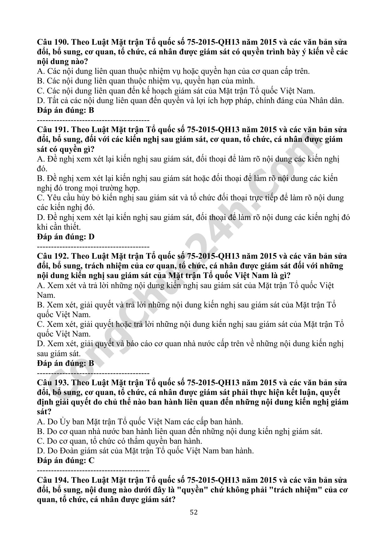 trắc nghiệm luật mặt trận tổ quốc việt nam số 75/2015/qh13 năm 2015 và các văn bản sửa đổi, bổ sung